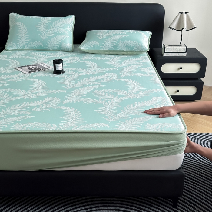 91家纺网 家纺一手货源 找家纺 （总）九花鹿 2025新款A类PE凉感提花床笠款冰丝凉席软凉席可机洗可水洗