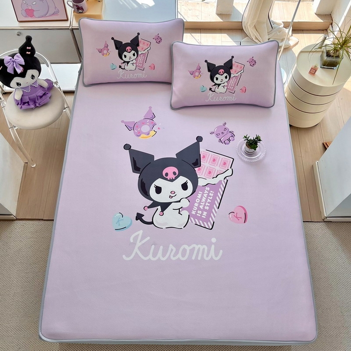 91家纺网 家纺一手货源 找家纺 蘭菲家纺 2025新款三丽鸥卡通印花冰丝凉席 巧克力