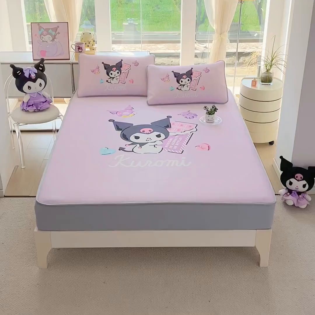 91家纺网 家纺一手货源 找家纺 蘭菲家纺 2025新款三丽鸥卡通印花冰丝凉席 巧克力