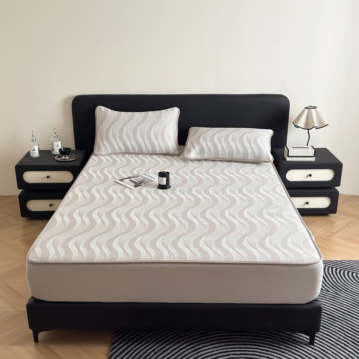 91家纺网 家纺一手货源 找家纺 九花鹿 2025新款A类PE凉感提花床笠款冰丝凉席软凉席可机洗可水洗 波纹（米灰）