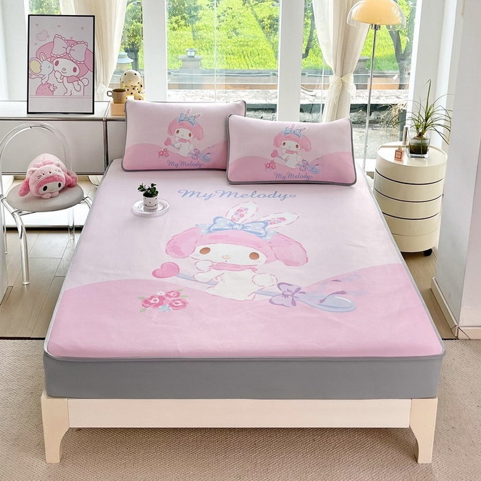 91家纺网 家纺一手货源 找家纺 蘭菲家纺 2025新款三丽鸥卡通印花冰丝凉席 去约会