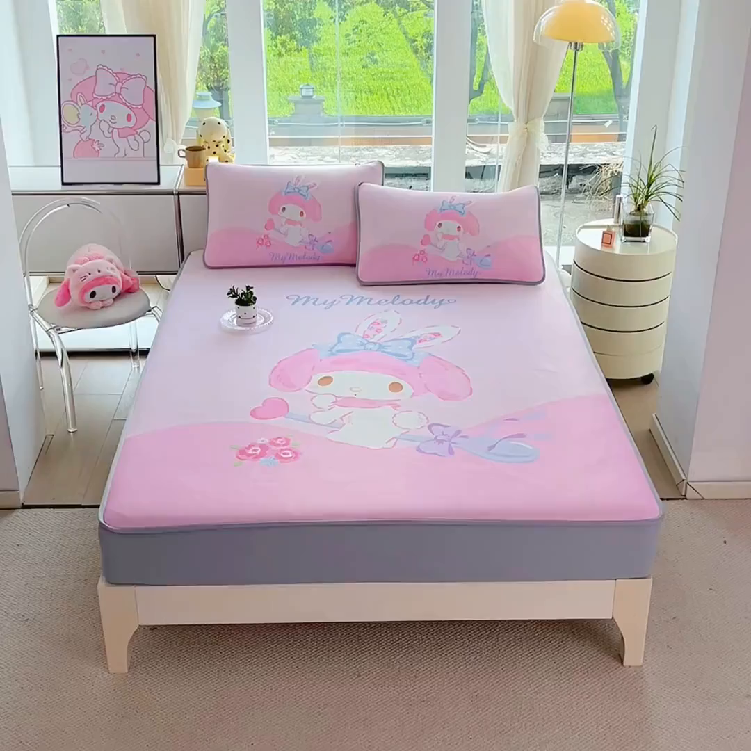 91家纺网 家纺一手货源 找家纺 蘭菲家纺 2025新款三丽鸥卡通印花冰丝凉席 去约会