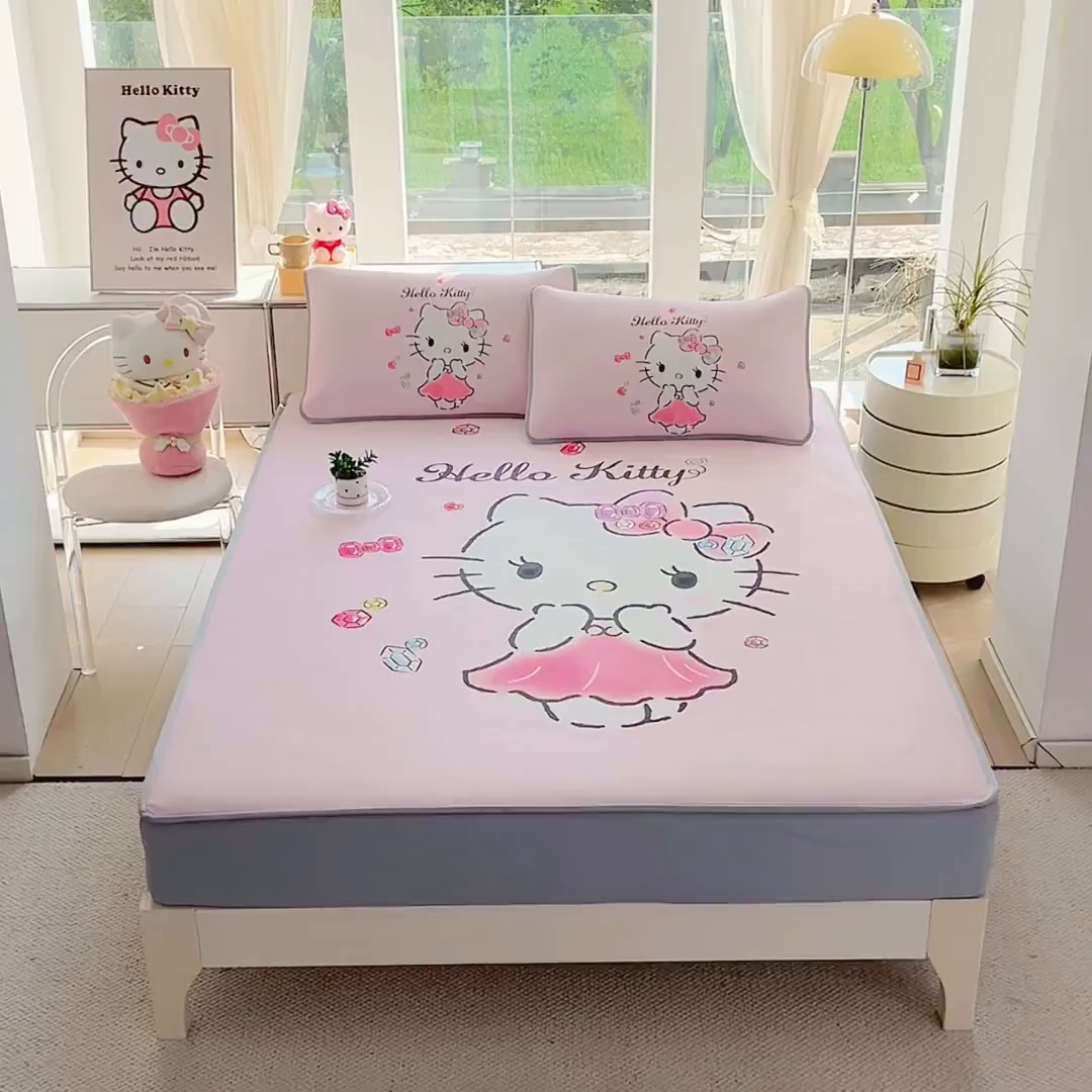 91家纺网 家纺一手货源 找家纺 蘭菲家纺 2025新款三丽鸥卡通印花冰丝凉席 甜睿