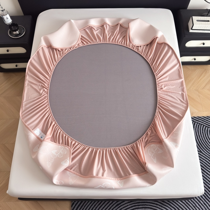 91家纺网 家纺一手货源 找家纺 九花鹿 2025新款A类PE凉感提花床笠款冰丝凉席软凉席可机洗可水洗 蝶舞（浅粉）