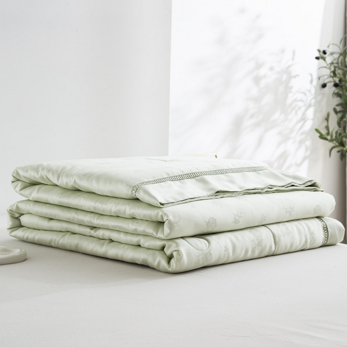 91家纺网 家纺一手货源 找家纺 鲁爱家纺供货 2025新款天丝夏被 花镜-薄荷绿