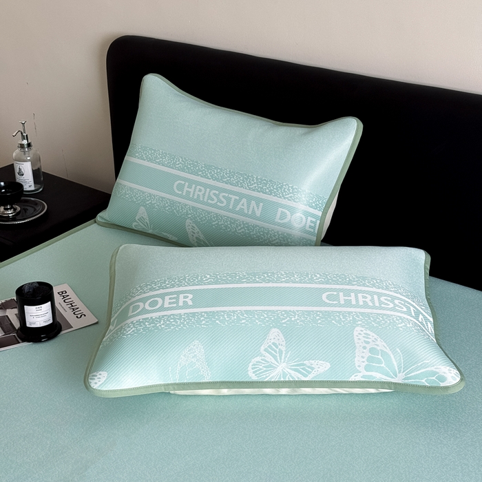 91家纺网 家纺一手货源 找家纺 九花鹿 2025新款A类PE凉感提花床笠款冰丝凉席软凉席可机洗可水洗 蝶舞（浅绿）