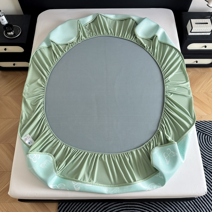 91家纺网 家纺一手货源 找家纺 九花鹿 2025新款A类PE凉感提花床笠款冰丝凉席软凉席可机洗可水洗 蝶舞（浅绿）