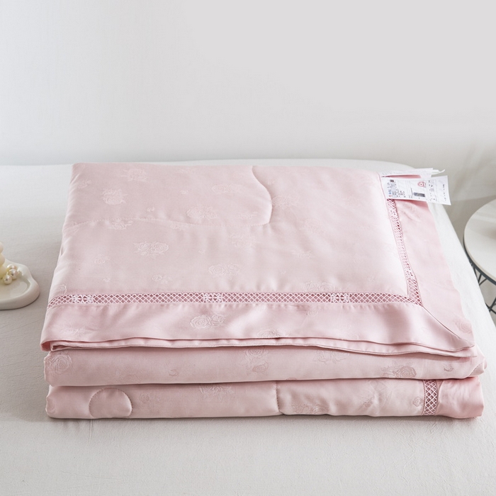 91家纺网 家纺一手货源 找家纺 鲁爱家纺供货 2025新款天丝夏被 花镜-玉颜粉