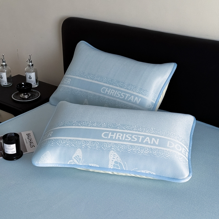 91家纺网 家纺一手货源 找家纺 九花鹿 2025新款A类PE凉感提花床笠款冰丝凉席软凉席可机洗可水洗 蝶舞（天空蓝）