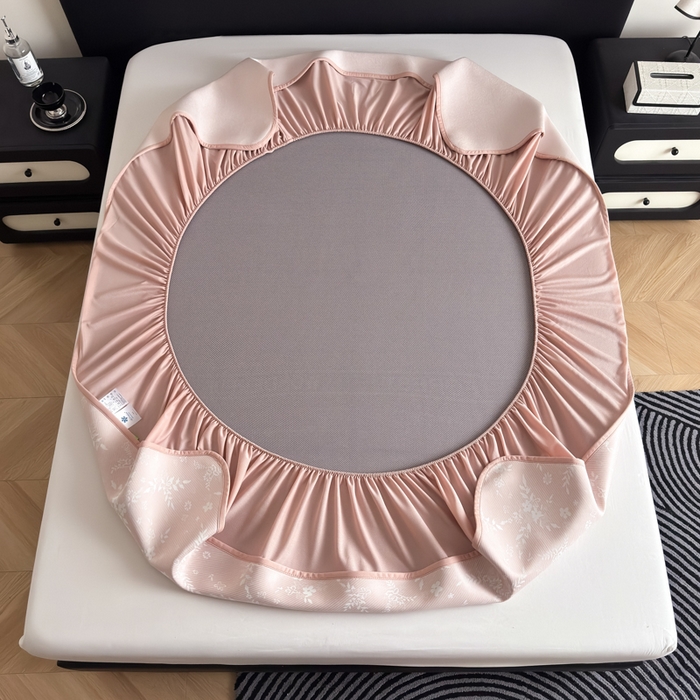 91家纺网 家纺一手货源 找家纺 九花鹿 2025新款A类PE凉感提花床笠款冰丝凉席软凉席可机洗可水洗 花梦（浅粉）