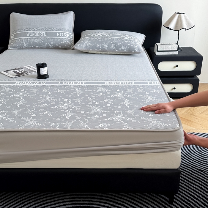 九花鹿 2025新款A类PE凉感提花床笠款冰丝凉席软凉席可机洗可水洗 花梦（绅士灰）