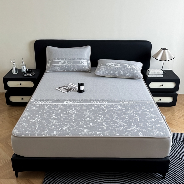 91家纺网 家纺一手货源 找家纺 九花鹿 2025新款A类PE凉感提花床笠款冰丝凉席软凉席可机洗可水洗 花梦（绅士灰）