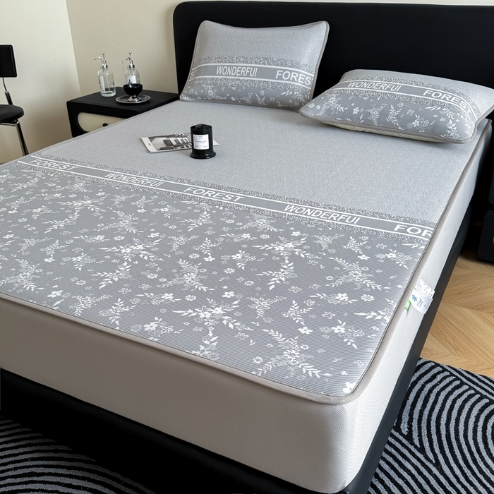 91家纺网 家纺一手货源 找家纺 九花鹿 2025新款A类PE凉感提花床笠款冰丝凉席软凉席可机洗可水洗 花梦（绅士灰）