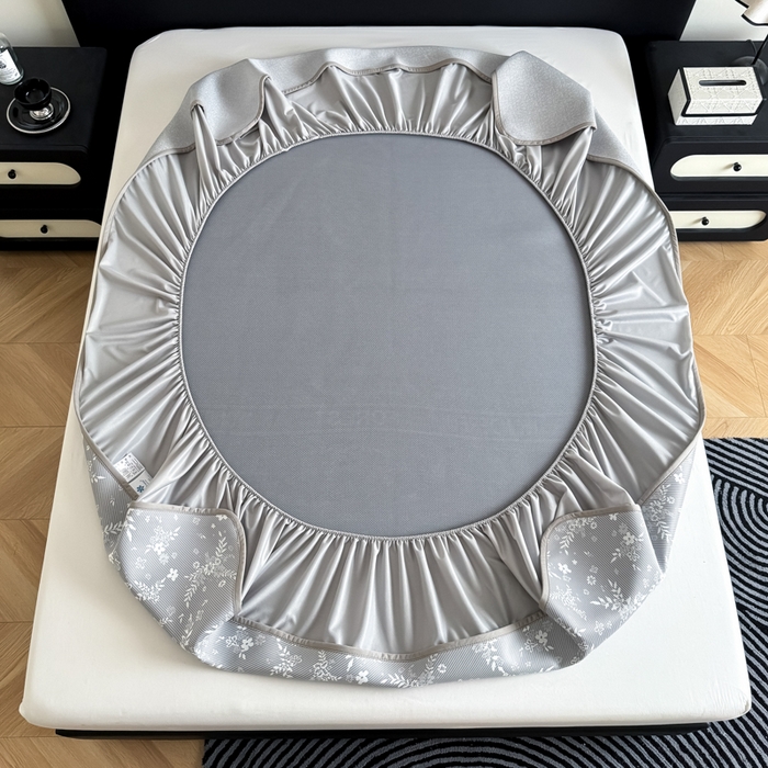 91家纺网 家纺一手货源 找家纺 九花鹿 2025新款A类PE凉感提花床笠款冰丝凉席软凉席可机洗可水洗 花梦（绅士灰）