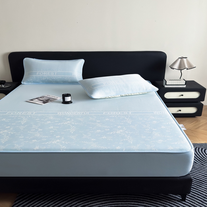 91家纺网 家纺一手货源 找家纺 九花鹿 2025新款A类PE凉感提花床笠款冰丝凉席软凉席可机洗可水洗 花梦（天空蓝）