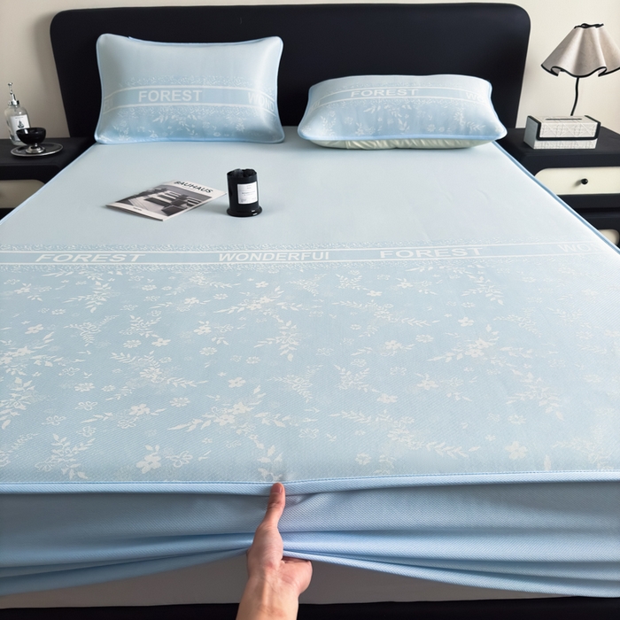 91家纺网 家纺一手货源 找家纺 九花鹿 2025新款A类PE凉感提花床笠款冰丝凉席软凉席可机洗可水洗 花梦（天空蓝）