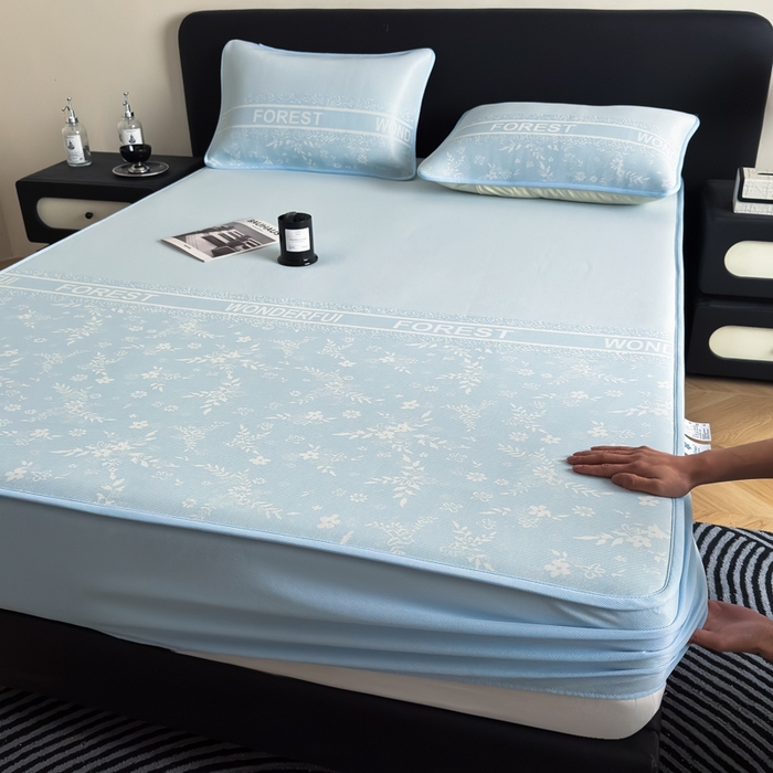 91家纺网 家纺一手货源 找家纺 九花鹿 2025新款A类PE凉感提花床笠款冰丝凉席软凉席可机洗可水洗 花梦（天空蓝）