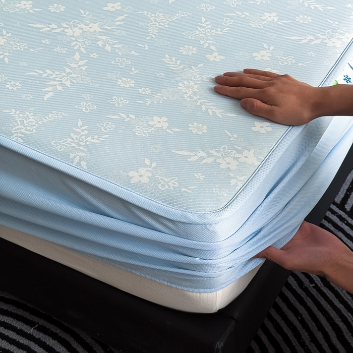 91家纺网 家纺一手货源 找家纺 九花鹿 2025新款A类PE凉感提花床笠款冰丝凉席软凉席可机洗可水洗 花梦（天空蓝）