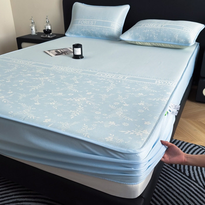 91家纺网 家纺一手货源 找家纺 九花鹿 2025新款A类PE凉感提花床笠款冰丝凉席软凉席可机洗可水洗 花梦（天空蓝）