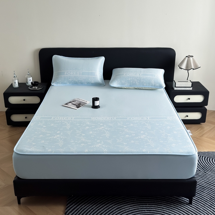 91家纺网 家纺一手货源 找家纺 九花鹿 2025新款A类PE凉感提花床笠款冰丝凉席软凉席可机洗可水洗 花梦（天空蓝）