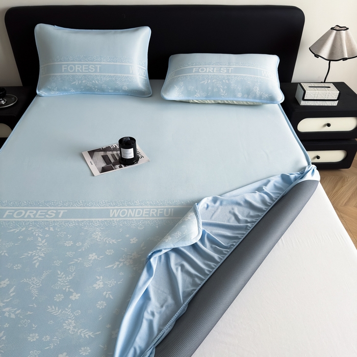 91家纺网 家纺一手货源 找家纺 九花鹿 2025新款A类PE凉感提花床笠款冰丝凉席软凉席可机洗可水洗 花梦（天空蓝）