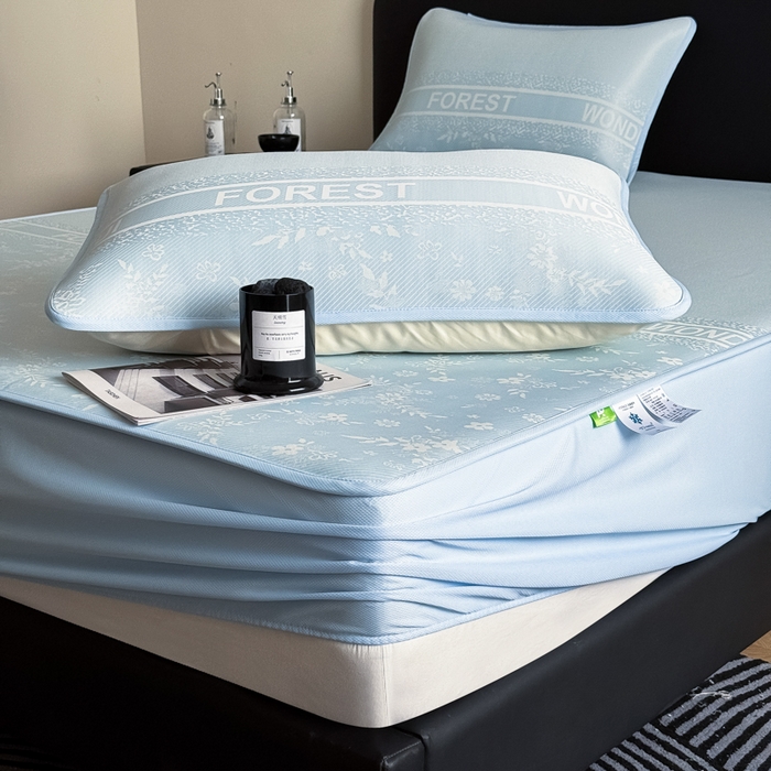 91家纺网 家纺一手货源 找家纺 九花鹿 2025新款A类PE凉感提花床笠款冰丝凉席软凉席可机洗可水洗 花梦（天空蓝）