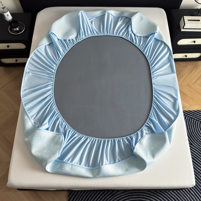 91家纺网 家纺一手货源 找家纺 九花鹿 2025新款A类PE凉感提花床笠款冰丝凉席软凉席可机洗可水洗 花梦（天空蓝）