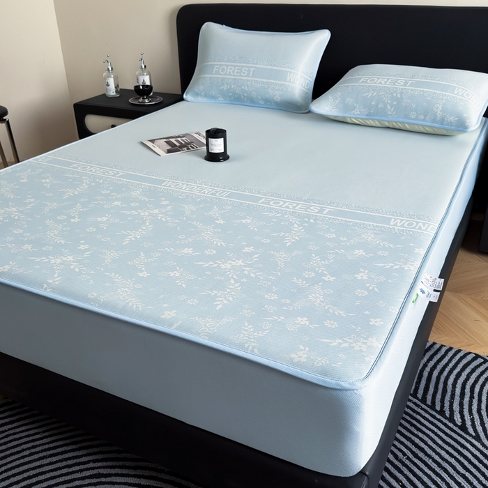 91家纺网 家纺一手货源 找家纺 九花鹿 2025新款A类PE凉感提花床笠款冰丝凉席软凉席可机洗可水洗 花梦（天空蓝）