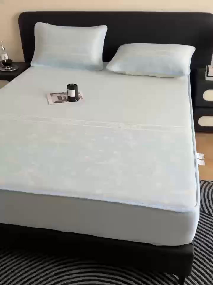 91家纺网 家纺一手货源 找家纺 九花鹿 2025新款A类PE凉感提花床笠款冰丝凉席软凉席可机洗可水洗 花梦（天空蓝）