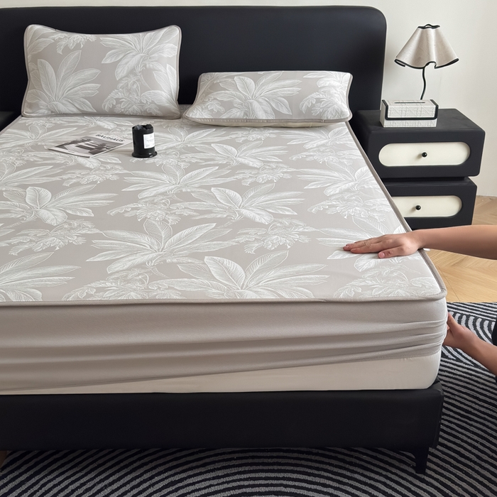 九花鹿 2025新款A类PE凉感提花床笠款冰丝凉席软凉席可机洗可水洗 盆栽（米灰）