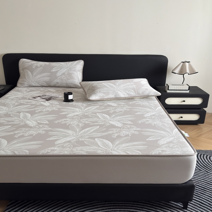 91家纺网 家纺一手货源 找家纺 九花鹿 2025新款A类PE凉感提花床笠款冰丝凉席软凉席可机洗可水洗 盆栽（米灰）