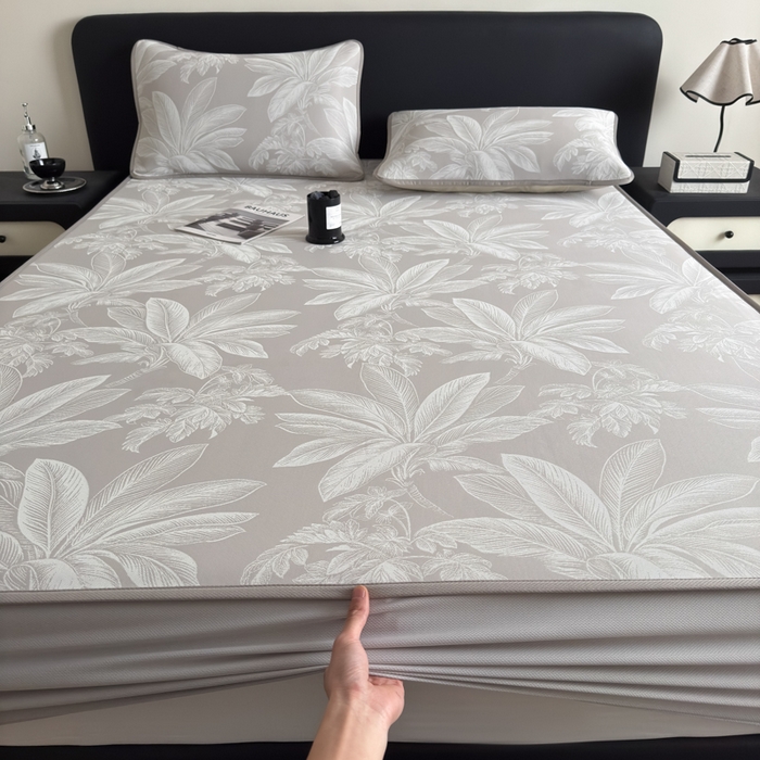 91家纺网 家纺一手货源 找家纺 九花鹿 2025新款A类PE凉感提花床笠款冰丝凉席软凉席可机洗可水洗 盆栽（米灰）