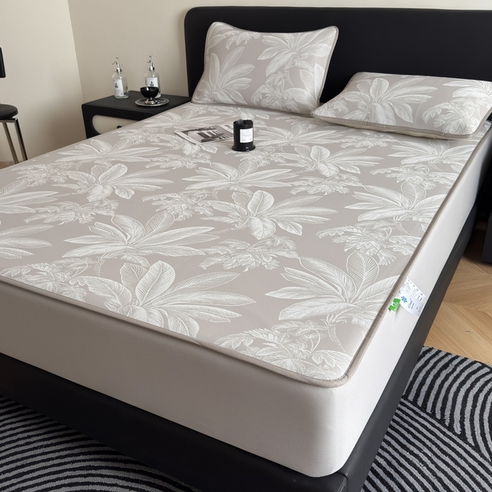 91家纺网 家纺一手货源 找家纺 九花鹿 2025新款A类PE凉感提花床笠款冰丝凉席软凉席可机洗可水洗 盆栽（米灰）