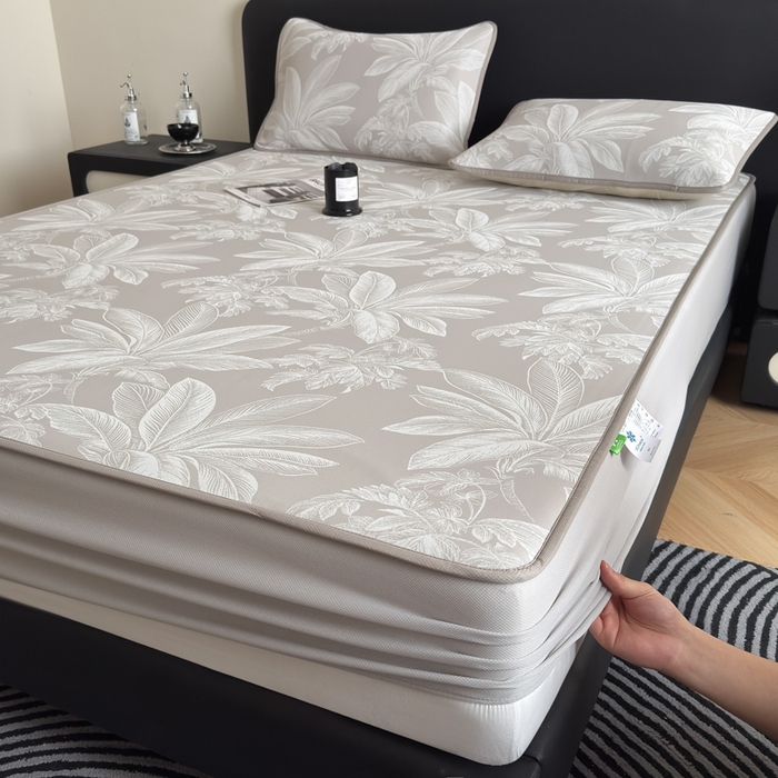 91家纺网 家纺一手货源 找家纺 九花鹿 2025新款A类PE凉感提花床笠款冰丝凉席软凉席可机洗可水洗 盆栽（米灰）