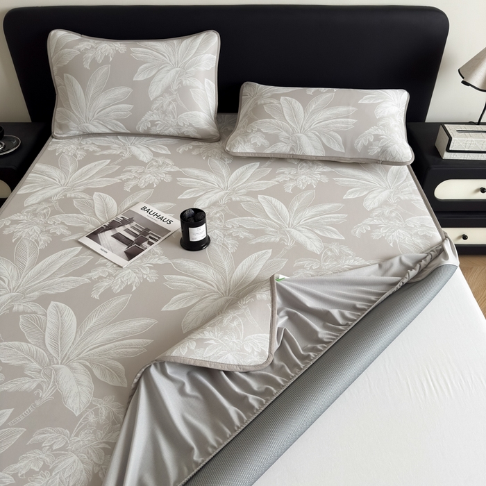 91家纺网 家纺一手货源 找家纺 九花鹿 2025新款A类PE凉感提花床笠款冰丝凉席软凉席可机洗可水洗 盆栽（米灰）