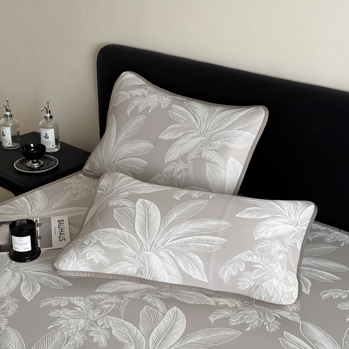 91家纺网 家纺一手货源 找家纺 九花鹿 2025新款A类PE凉感提花床笠款冰丝凉席软凉席可机洗可水洗 盆栽（米灰）