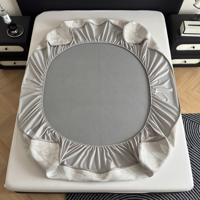 91家纺网 家纺一手货源 找家纺 九花鹿 2025新款A类PE凉感提花床笠款冰丝凉席软凉席可机洗可水洗 盆栽（米灰）