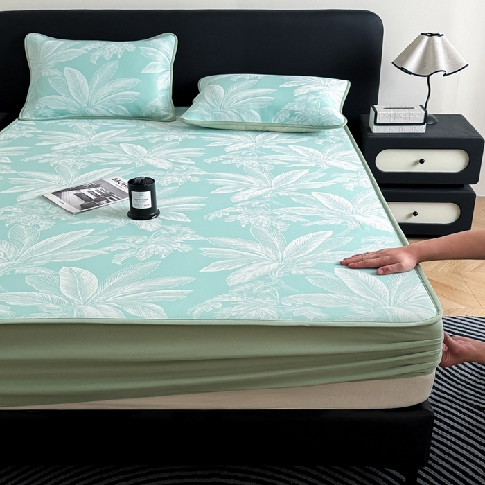 九花鹿 2025新款A类PE凉感提花床笠款冰丝凉席软凉席可机洗可水洗 盆栽（青绿）