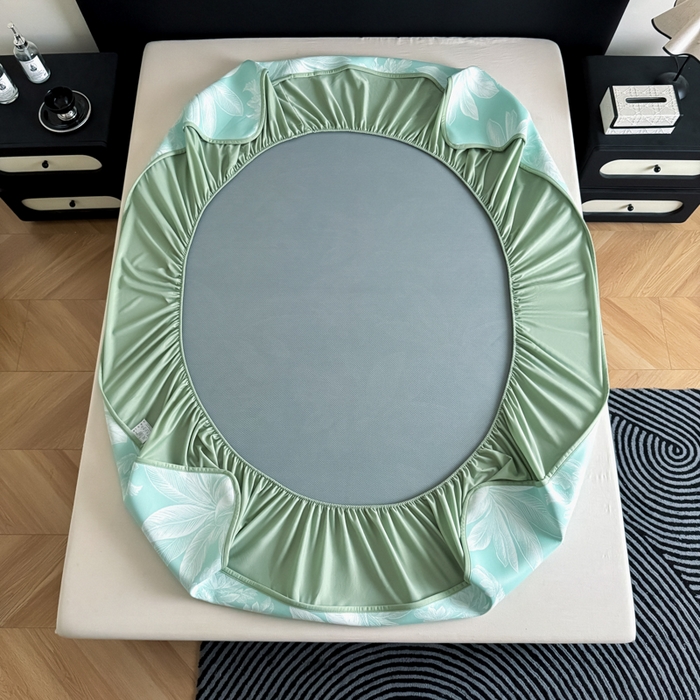 91家纺网 家纺一手货源 找家纺 九花鹿 2025新款A类PE凉感提花床笠款冰丝凉席软凉席可机洗可水洗 盆栽（青绿）