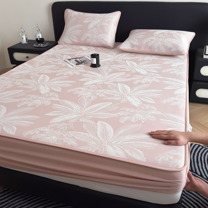 91家纺网 家纺一手货源 找家纺 九花鹿 2025新款A类PE凉感提花床笠款冰丝凉席软凉席可机洗可水洗 盆栽（樱花粉）