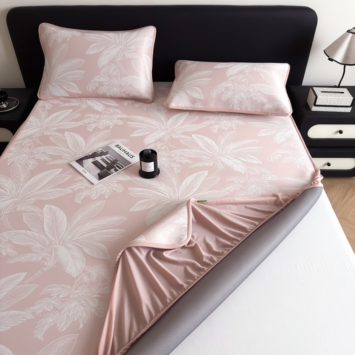 91家纺网 家纺一手货源 找家纺 九花鹿 2025新款A类PE凉感提花床笠款冰丝凉席软凉席可机洗可水洗 盆栽（樱花粉）