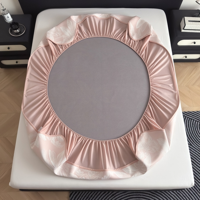 91家纺网 家纺一手货源 找家纺 九花鹿 2025新款A类PE凉感提花床笠款冰丝凉席软凉席可机洗可水洗 盆栽（樱花粉）