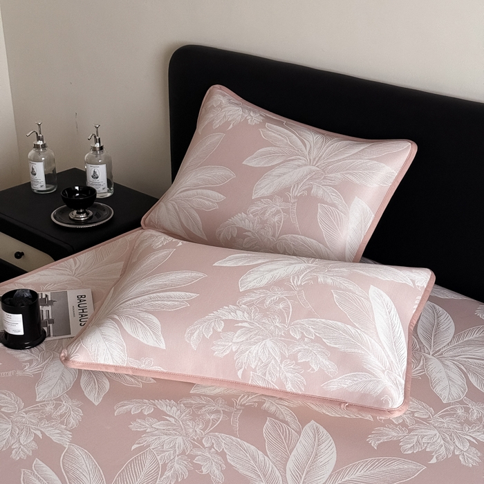 91家纺网 家纺一手货源 找家纺 九花鹿 2025新款A类PE凉感提花床笠款冰丝凉席软凉席可机洗可水洗 盆栽（樱花粉）