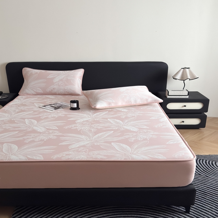 91家纺网 家纺一手货源 找家纺 九花鹿 2025新款A类PE凉感提花床笠款冰丝凉席软凉席可机洗可水洗 盆栽（樱花粉）