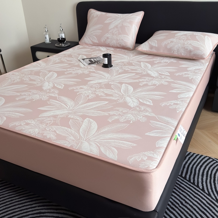 91家纺网 家纺一手货源 找家纺 九花鹿 2025新款A类PE凉感提花床笠款冰丝凉席软凉席可机洗可水洗 盆栽（樱花粉）