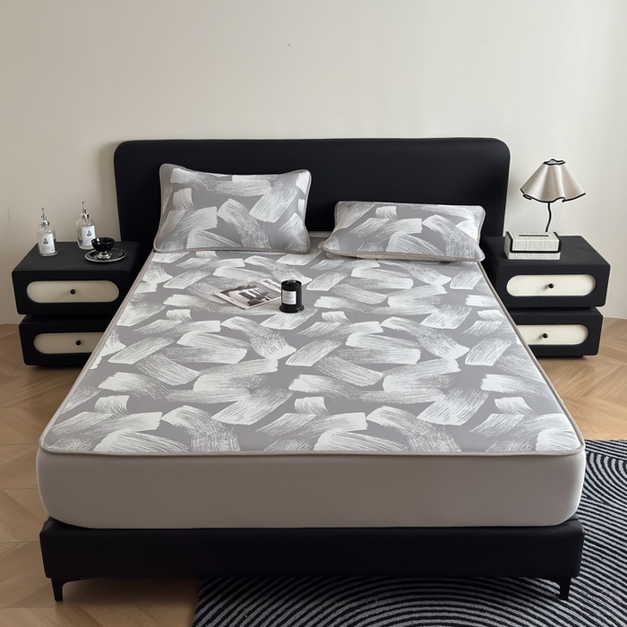 91家纺网 家纺一手货源 找家纺 九花鹿 2025新款A类PE凉感提花床笠款冰丝凉席软凉席可机洗可水洗 速写（高级灰）