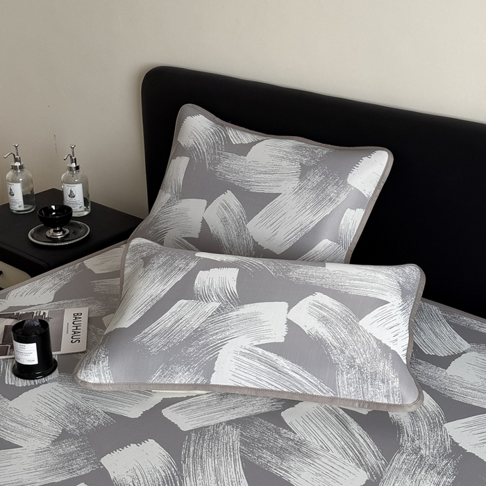 91家纺网 家纺一手货源 找家纺 九花鹿 2025新款A类PE凉感提花床笠款冰丝凉席软凉席可机洗可水洗 速写（高级灰）