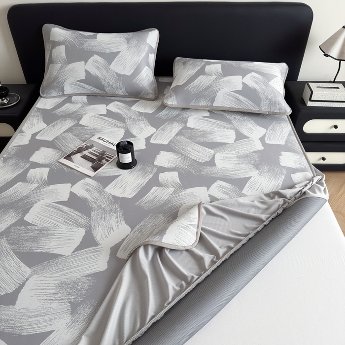 91家纺网 家纺一手货源 找家纺 九花鹿 2025新款A类PE凉感提花床笠款冰丝凉席软凉席可机洗可水洗 速写（高级灰）