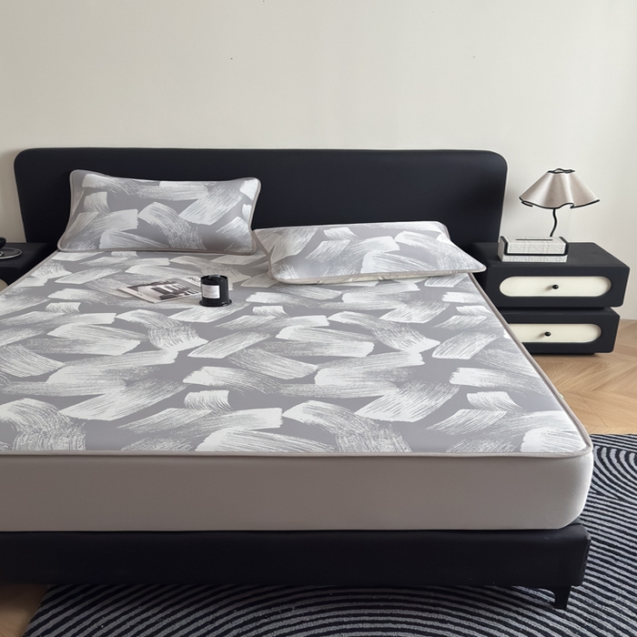 91家纺网 家纺一手货源 找家纺 九花鹿 2025新款A类PE凉感提花床笠款冰丝凉席软凉席可机洗可水洗 速写（高级灰）