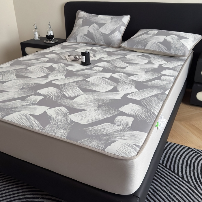 91家纺网 家纺一手货源 找家纺 九花鹿 2025新款A类PE凉感提花床笠款冰丝凉席软凉席可机洗可水洗 速写（高级灰）